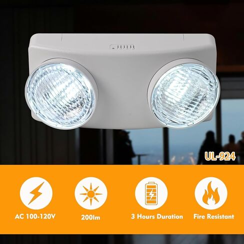 ضوء طوارئ LED لمدة 3 ساعات مع قابس 1.0 متر، إضاءة احتياطية للبطارية LED، تركيبات إضاءة خروج تجارية للأعمال المنزلية والمكتب الليلي وانقطاع التيار الكهربائي الآمن UL-924 AC110V in Kuwait