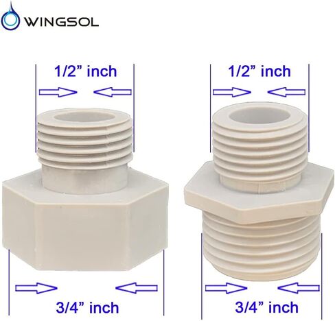 WINGSOL 3/4"-1/2" تركيب أنابيب ضغط المحول، 3/4" ذكر إلى 1/2" ذكر، 3/4" أنثى إلى 1/2" ذكر، محول مخفض خالٍ من مادة BPA مع حشية، قطعتان in Kuwait