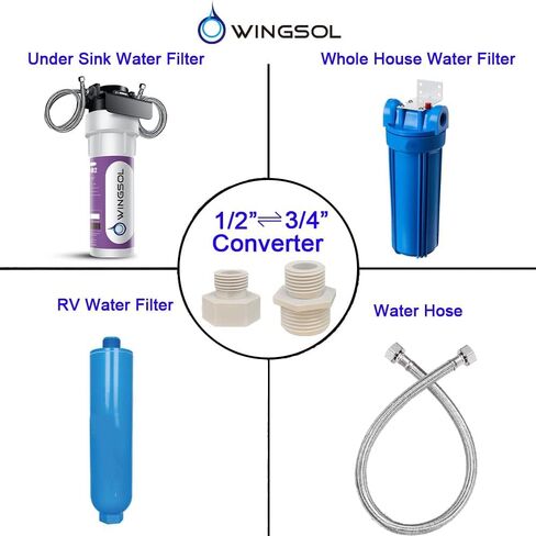 WINGSOL 3/4"-1/2" تركيب أنابيب ضغط المحول، 3/4" ذكر إلى 1/2" ذكر، 3/4" أنثى إلى 1/2" ذكر، محول مخفض خالٍ من مادة BPA مع حشية، قطعتان in Kuwait