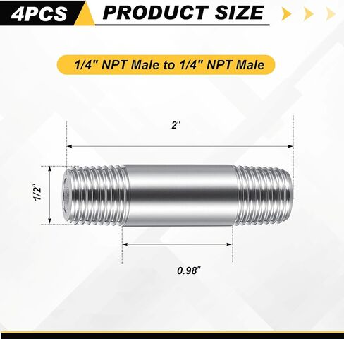 4 قطعة 304 تجهيزات أنابيب الفولاذ المقاوم للصدأ 1/4 "NPT x 1/4" NPT ذكر الخيوط 2 "طول الحلمة المصبوب تجهيزات أنابيب لوقود الهواء النفط in Kuwait