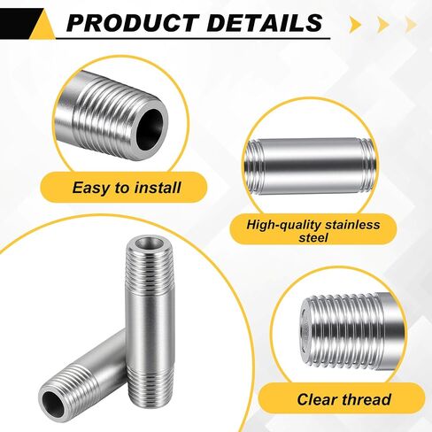 4 قطعة 304 تجهيزات أنابيب الفولاذ المقاوم للصدأ 1/4 "NPT x 1/4" NPT ذكر الخيوط 2 "طول الحلمة المصبوب تجهيزات أنابيب لوقود الهواء النفط in Kuwait