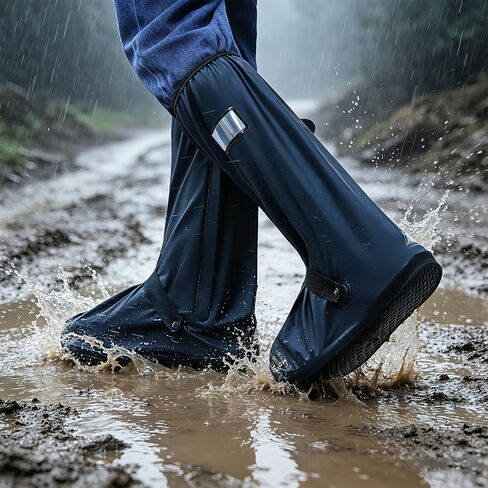 High Waterproof Rain Boot Covers, Heavy Duty Reusable Shoe Covers for Rain Snow Mud, Anti Slip Elastic Overshoes for Outdoor Cycling Walking in Kuwait