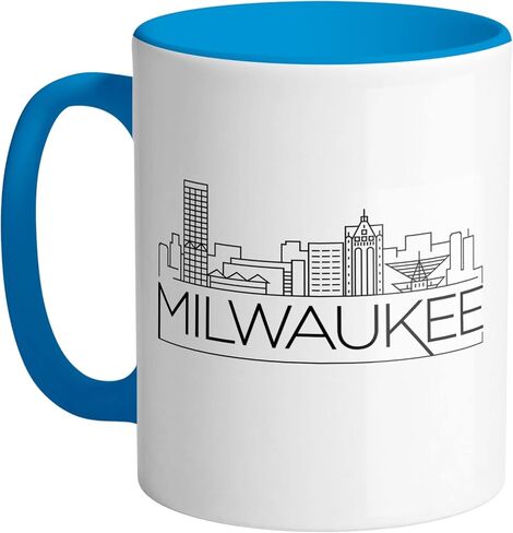 كوب قهوة TeesAndTankYou Skyline Milwaukee Wisconsin، وردي، 11oz in Kuwait