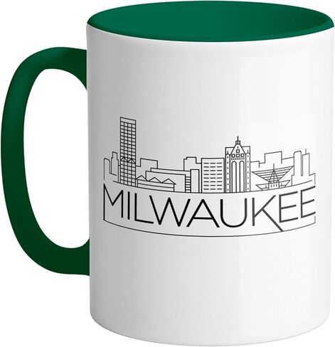 كوب قهوة TeesAndTankYou Skyline Milwaukee Wisconsin، وردي، 11oz in Kuwait