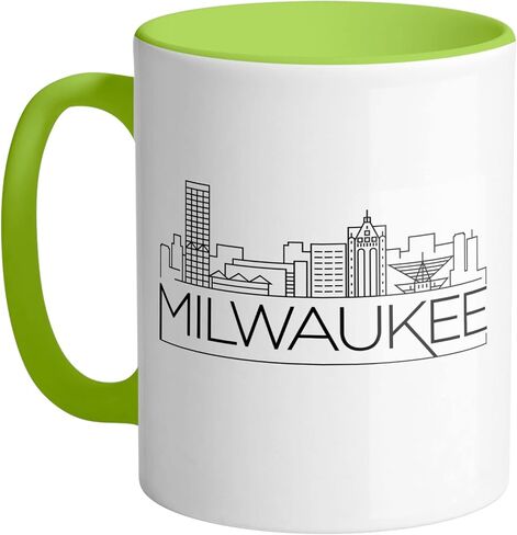كوب قهوة TeesAndTankYou Skyline Milwaukee Wisconsin، وردي، 11oz in Kuwait