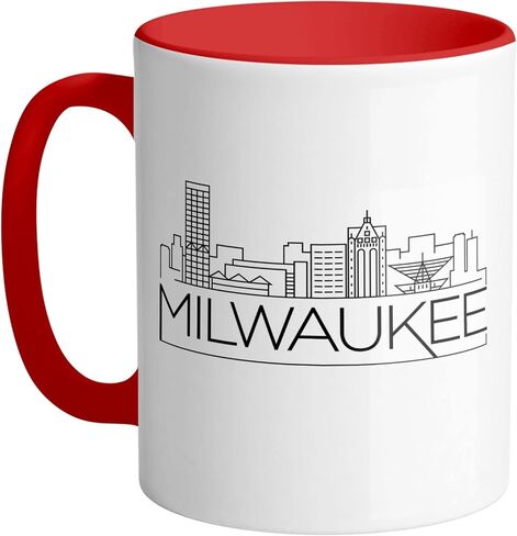 كوب قهوة TeesAndTankYou Skyline Milwaukee Wisconsin، وردي، 11oz in Kuwait