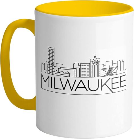 كوب قهوة TeesAndTankYou Skyline Milwaukee Wisconsin، وردي، 11oz in Kuwait