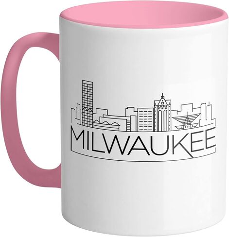 كوب قهوة TeesAndTankYou Skyline Milwaukee Wisconsin، وردي، 11oz in Kuwait