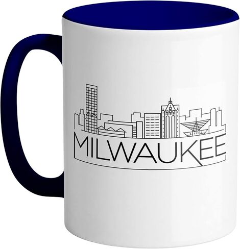 كوب قهوة TeesAndTankYou Skyline Milwaukee Wisconsin، وردي، 11oz in Kuwait