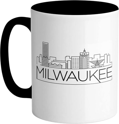 كوب قهوة TeesAndTankYou Skyline Milwaukee Wisconsin، وردي، 11oz in Kuwait