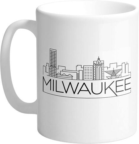 كوب قهوة TeesAndTankYou Skyline Milwaukee Wisconsin، وردي، 11oz in Kuwait