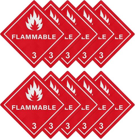 10 Pack Hazard Class 3 Flammable Liquids Placard 10.75" × 10.75" | DOT Hazmat Compliant, Vinyl, Self Adhesive, Strong Adhesion, Safety Stickers for Shipping Handling Storage Transportation in Kuwait