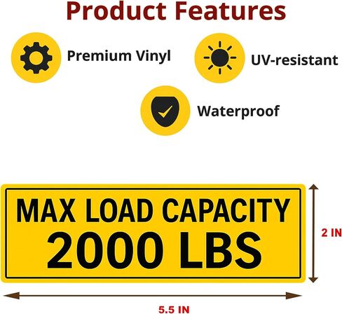 32Pcs(5.5"x2") - MAX LOAD CAPACITY 2000 LBS Sign Sticker - MAX LOAD CAPACITY 2000 LBS Sticker – VIBRANT & LONG-LASTING COLORS Caution Warning Vinyl Sticker in Kuwait