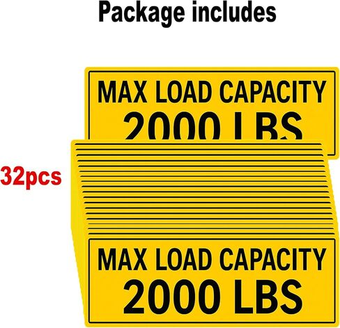 32Pcs(5.5"x2") - MAX LOAD CAPACITY 2000 LBS Sign Sticker - MAX LOAD CAPACITY 2000 LBS Sticker – VIBRANT & LONG-LASTING COLORS Caution Warning Vinyl Sticker in Kuwait