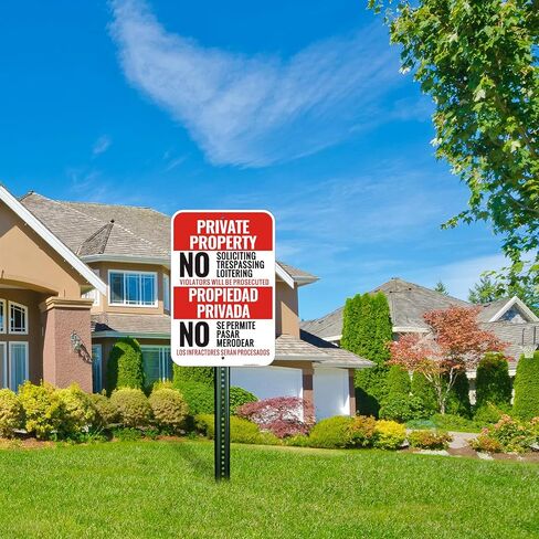 (4 Pack) Large Private Property No Soliciting No Trespassing No Loitering Sign English Spanish Bilingual, 18"x12" Engineer Grade Reflective Aluminum, Fade Resistant, UV Protected, Easy to Install in Kuwait