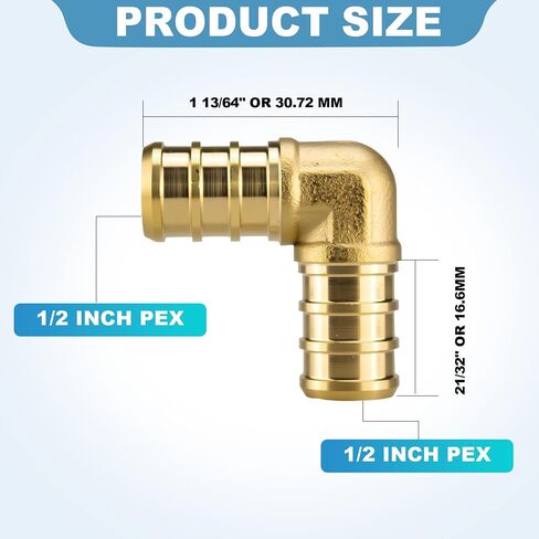 25 حزمة 1/2 "تركيبات PEX، 1/2" Pex 90 درجة الكوع، تجهيزات تجعيد نحاسية شديدة التحمل لأنابيب PEX مع تركيب نحاسي مقاوم للتسرب لأنابيب أنابيب PEX، أنابيب PEX Piple in Kuwait