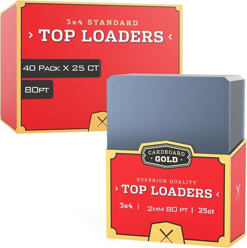 (1) Cardboard Gold - وحدات تحميل علوية 80pt للبطاقات - وحدات تحميل علوية ممتازة لبطاقات التداول مقاس 3x4 بوصة - احمِ بطاقاتك الرياضية باستخدام هذه الواقيات البلاستيكية الصلبة الشفافة - 25 عبوة. in Kuwait