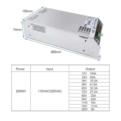 2000W Switching Power Supply Adjustable 0-12V 24V 36V 48V 60V 72V 80V 90V 110V 150V 220V S-2000 Mini SMPS S-2000(0-60V 0-33A_2000W) in Kuwait