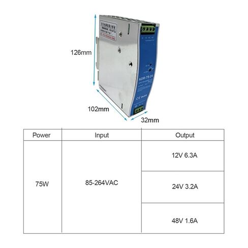 NDR-75-12 NDR-75-24 Din مثبت على السكك الحديدية 75 وات تحويل التيار الكهربائي AC-DC 12V 24V طاقة خرج واحدة (24V_75W) in Kuwait