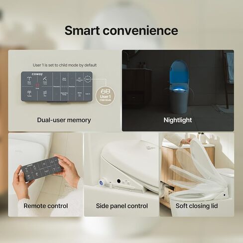 مقعد مرحاض بيديت إلكتروني من COWAY Bidetmega 200N *مطول* مع تسخين فوري للمياه، مقعد ساخن ومجفف، غطاء ناعم مغلق، فوهة من الفولاذ المقاوم للصدأ، ضوء ليلي، تنظيف ذاتي، جهاز تحكم عن بعد in Kuwait
