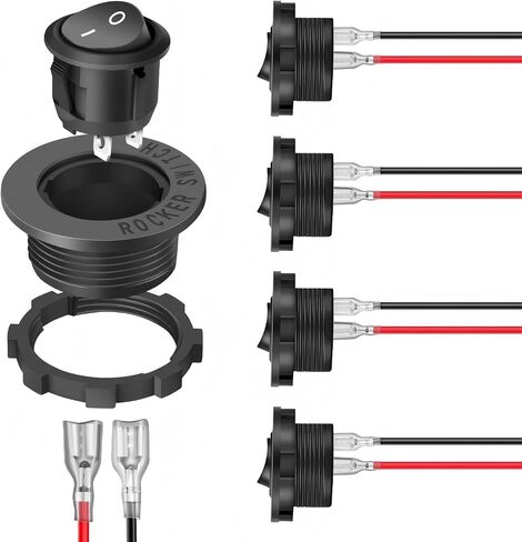 5-Pack Round Rocker Switches with Wiring Harness, SPST ON-Off Switch Holder 20mm 12V 2 Pin Pre-Wired Rocker Switch Shell for Switch Panel, Car Automotive RV Trucks Boats Marine in Kuwait