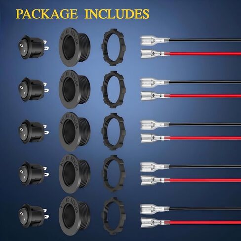 5-Pack Round Rocker Switches with Wiring Harness, SPST ON-Off Switch Holder 20mm 12V 2 Pin Pre-Wired Rocker Switch Shell for Switch Panel, Car Automotive RV Trucks Boats Marine in Kuwait