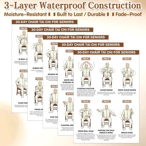 5pcs Printable Sitting Chair Tai Chi Yoga for Seniors， Workout Chart Poster Chair Yoga for Seniors Over 60 Workout Guide Printable Routine for Home Fitness Mobility & Balance Training in Kuwait