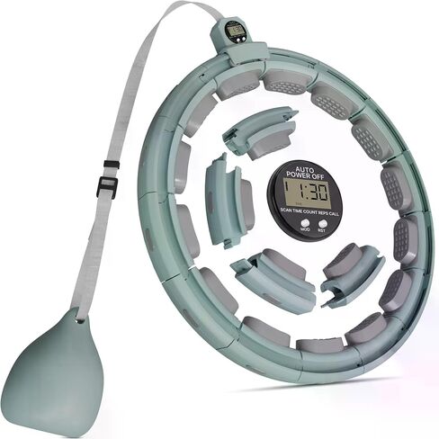 Smart Weighted Fitness Hoop with Digital Counter, 18 Removable Links Adjustable Infinity Exercise Hoop for Adults, 30-50 Inch Waist Circle Grey Workout Equipment for Weight Loss & Abdominal Training in Kuwait