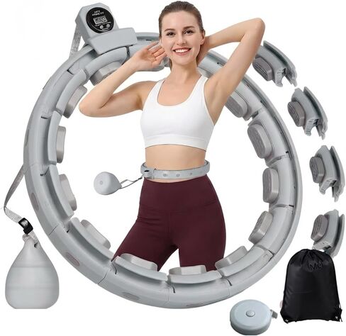 Smart Weighted Fitness Hoop with Digital Counter, 18 Removable Links Adjustable Infinity Exercise Hoop for Adults, 30-50 Inch Waist Circle Grey Workout Equipment for Weight Loss & Abdominal Training in Kuwait
