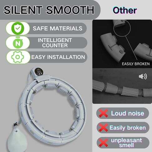 Smart Weighted Fitness Hoop with Digital Counter, 18 Removable Links Adjustable Infinity Exercise Hoop for Adults, 30-50 Inch Waist Circle Grey Workout Equipment for Weight Loss & Abdominal Training in Kuwait