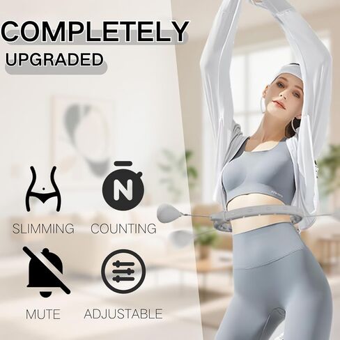 Smart Weighted Fitness Hoop with Digital Counter, 18 Removable Links Adjustable Infinity Exercise Hoop for Adults, 30-50 Inch Waist Circle Grey Workout Equipment for Weight Loss & Abdominal Training in Kuwait