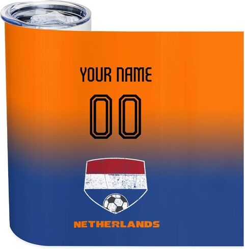 كأس EMENAR المخصص لكرة القدم بتصميم علم فريق البلد مع غطاء لكأس العالم لكرة القدم 2026، اسم ورقم قابلان للتخصيص، فولاذ مقاوم للصدأ معزول (هولندا-01) in Kuwait