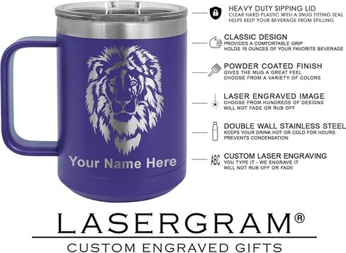 كوب قهوة LaserGram معزول بالفراغ سعة 15 أونصة، غراب، نقش شخصي متضمن (أرجواني غامق) in Kuwait