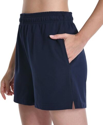 Side Slit High Waist Hidden Drawstring Pockets Straight Leg Womens Shorts | cotton summer lightweight trendy athletic daily holiday casual baggy shorts women, great match with tank tops hoodie sneakers in Kuwait