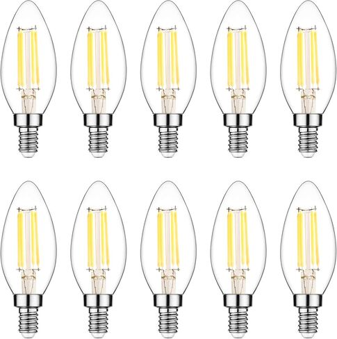 لمبة رحيم E14 LED قابلة للتعتيم 4 وات 110 فولت 300 لومن 10 عبوات (أبيض دافئ 2700 ك) | ما يعادل 40 واط، قاعدة 14 مم لتركيبات الإضاءة الأوروبية، لمبات LED الشمعدانية in Kuwait