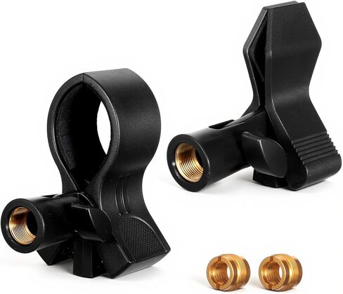 2 Pack Universal Microphone Holder for Mic Stand, Microphone Clip Adjustable Microphones Clamp for 0.6" to 2.4" Diameter (1.5-6cm) Includes 5/8", 3/8", 1/4" Metal Threads in Kuwait