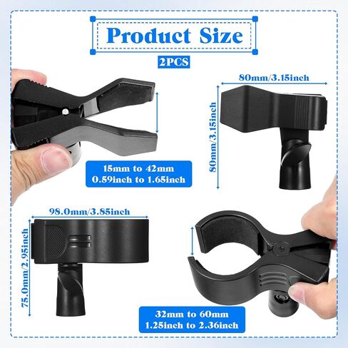 2 Pack Universal Microphone Holder for Mic Stand, Microphone Clip Adjustable Microphones Clamp for 0.6" to 2.4" Diameter (1.5-6cm) Includes 5/8", 3/8", 1/4" Metal Threads in Kuwait