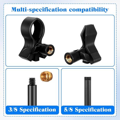2 Pack Universal Microphone Holder for Mic Stand, Microphone Clip Adjustable Microphones Clamp for 0.6" to 2.4" Diameter (1.5-6cm) Includes 5/8", 3/8", 1/4" Metal Threads in Kuwait