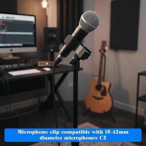 2 Pack Universal Microphone Holder for Mic Stand, Microphone Clip Adjustable Microphones Clamp for 0.6" to 2.4" Diameter (1.5-6cm) Includes 5/8", 3/8", 1/4" Metal Threads in Kuwait
