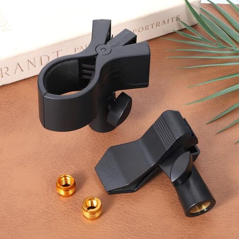 2 Pack Universal Microphone Holder for Mic Stand, Microphone Clip Adjustable Microphones Clamp for 0.6" to 2.4" Diameter (1.5-6cm) Includes 5/8", 3/8", 1/4" Metal Threads in Kuwait