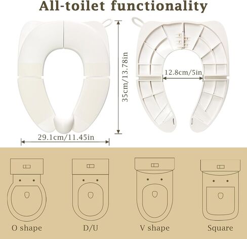 Portable Toilet Seat for Kids, Foldable Universal Fit Potty Training Seat with Anti-Slip Base & Splash Guard Travel Toilet Seat with Storage Bag, Easy Clean-White in Kuwait