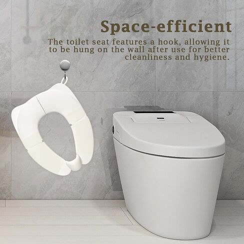 Portable Toilet Seat for Kids, Foldable Universal Fit Potty Training Seat with Anti-Slip Base & Splash Guard Travel Toilet Seat with Storage Bag, Easy Clean-White in Kuwait