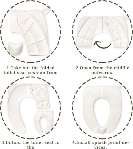 Portable Toilet Seat for Kids, Foldable Universal Fit Potty Training Seat with Anti-Slip Base & Splash Guard Travel Toilet Seat with Storage Bag, Easy Clean-White in Kuwait