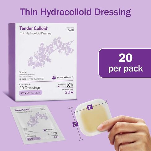 Hydrocolloid Bandages 2x2-20 Sterile and Breathable Hydrocolloid Wound Dressings - for Moderate and Heavy Exudate - Good for Hospitals, Medical Facilities, and Nursing Homes in Kuwait