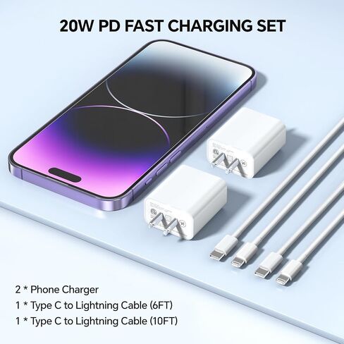 متوافق مع شاحن iPhone 14/13، 2 حزمة من مكعبات شاحن الحائط للشحن السريع بقدرة 20 وات مع كابل USB C إلى Lighing بطول 6/10 أقدام متوافق مع iPhone 14/Plus/Pro Max/13/Plus/Pro Max/iPad Pro (أصفر) in Kuwait