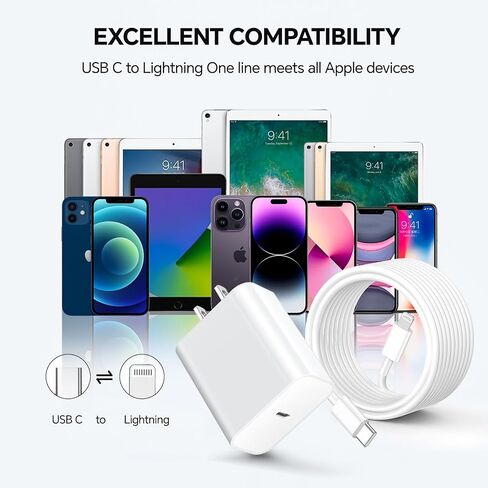 متوافق مع شاحن iPhone 14/13، 2 حزمة من مكعبات شاحن الحائط للشحن السريع بقدرة 20 وات مع كابل USB C إلى Lighing بطول 6/10 أقدام متوافق مع iPhone 14/Plus/Pro Max/13/Plus/Pro Max/iPad Pro (أصفر) in Kuwait