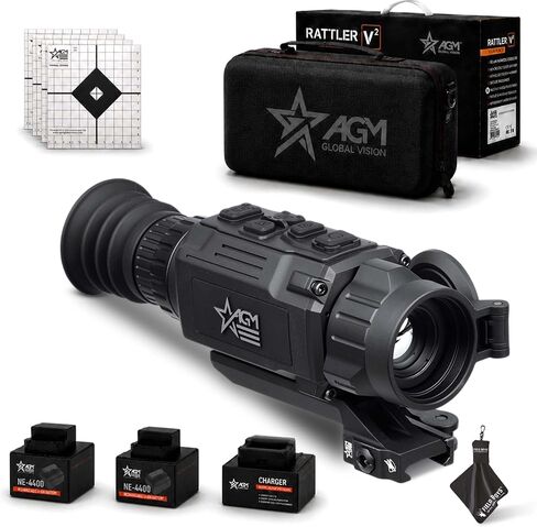 نطاق التصوير الحراري AGM Global Vision Rattler V2 للصيد، دقة عالية مع بصريات حرارية عالية الحساسية، مقاوم للماء ومتين، يتضمن أهدافًا حرارية وقطعة قماش للتنظيف in Kuwait