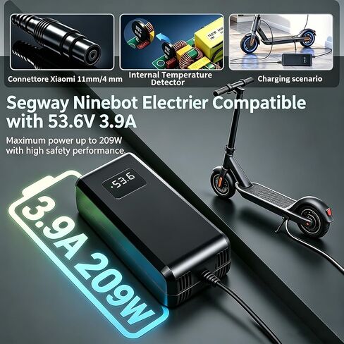 شاحن بطارية ليثيوم 53.6 فولت 3.9 أمبير متوافق مع Segway Ninebot MAX G3، F3، F3 Pro، GT3، ZT3 Pro بطارية ليثيوم أيون 46.8 فولت/48 فولت، محول إمداد الطاقة فائق السرعة in Kuwait