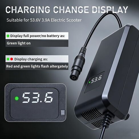 شاحن بطارية ليثيوم 53.6 فولت 3.9 أمبير متوافق مع Segway Ninebot MAX G3، F3، F3 Pro، GT3، ZT3 Pro بطارية ليثيوم أيون 46.8 فولت/48 فولت، محول إمداد الطاقة فائق السرعة in Kuwait