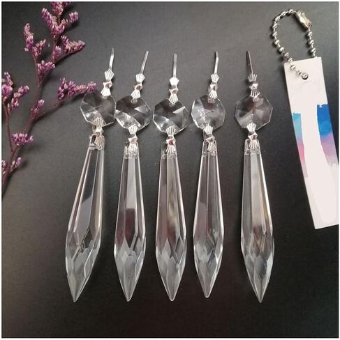 Hanging Crystals Prisms 5Pcs Crystal 63mm Multifaceted Icicle U-Drop Chandelier Prism Pendant Bead Hanging Lamp Lighting Part Hangings Crystals for Decoration in Kuwait